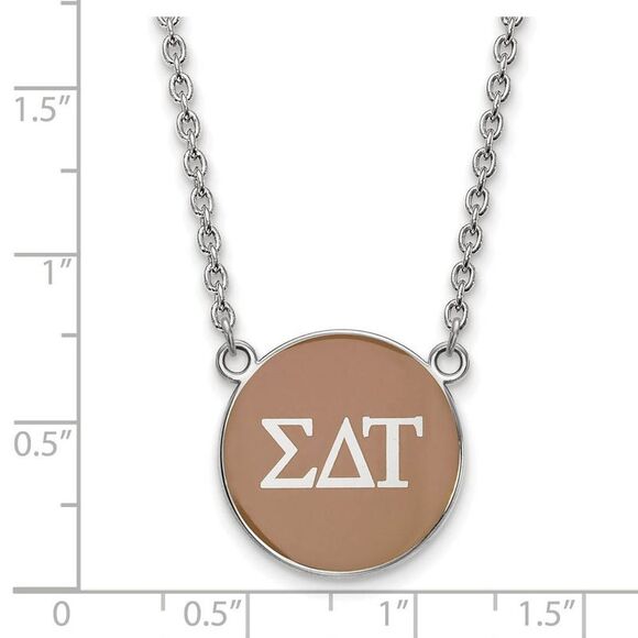 Sterling Silver Sigma Delta Tau Large Lt Brown Enamel Disc Necklace - Picture 2 of 4